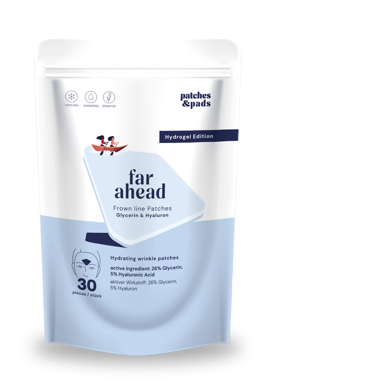 patches&pads™ Hydrogel Stirnfaltenpflaster mit Hyaluronsäure