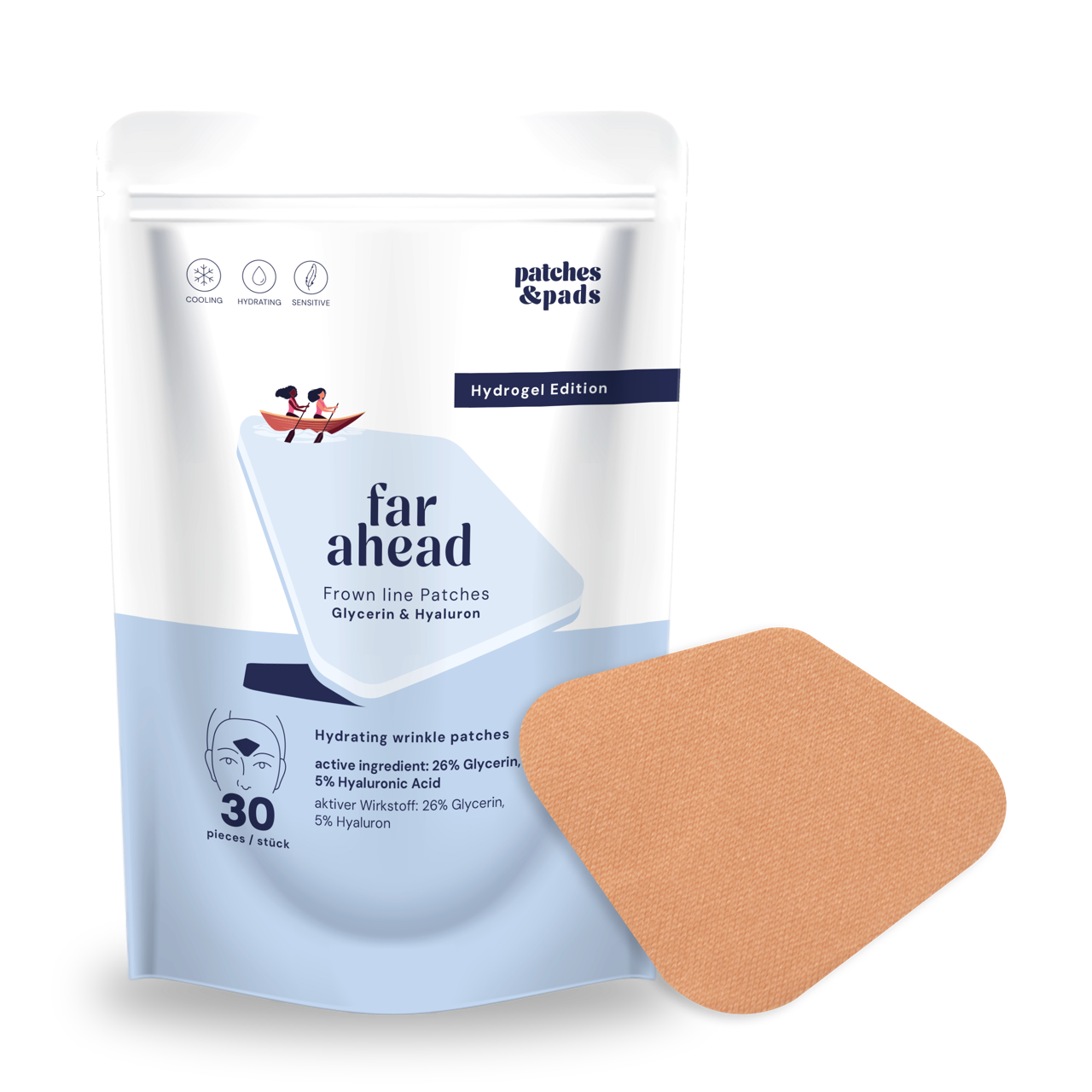 patches&pads™ Hydrogel Stirnfaltenpflaster mit Hyaluronsäure